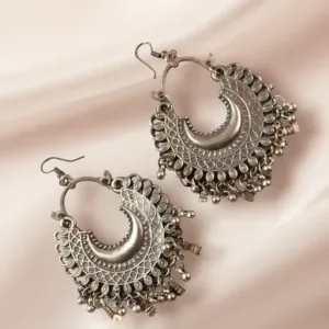 Afghani Chand German Silver oxidized Earrings For Women and Girls