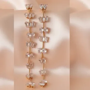 American Diamond Studded Oval & Quirky Shaped Drop Earrings For Women & Girls