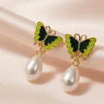 Korean statement officewear Party Minimal Butterfly and Pearl Earrings For Women & Girls