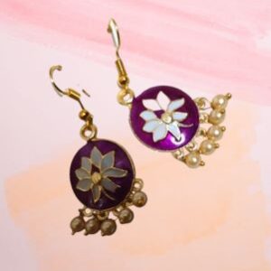 Beautiful Lotus Purple Meenakari Earrings