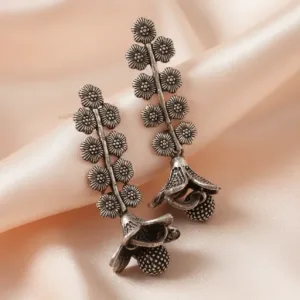 German Silver Drop Flower Earrings For women and Girls