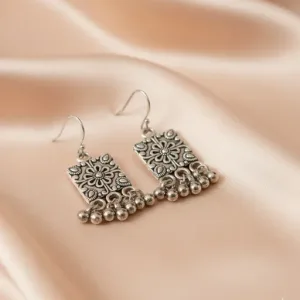 German Silver Oxidised Minimal Dangle Earrings For Women and Girl