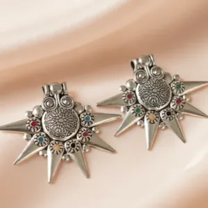 German Silver oxidized Star Shaped Stud Earrings For women and Girls