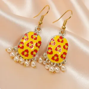 Meenakari Bright Yellow Red Petals Earrings For Women and Girls