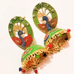 Multicolor Ethnic style Peacock jhumka for Women and Girls. Trendy and Fashionable