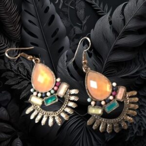 Elegant Stone Studded Metal Danglers (Pinaka)