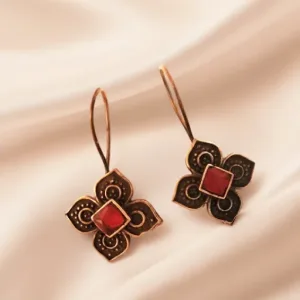 Oxidized Floral Stone Studs For Women and Girls