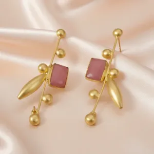 Pure Brass Gold PlatedLatest stylish Raw Stone Earrings For Women & Girls