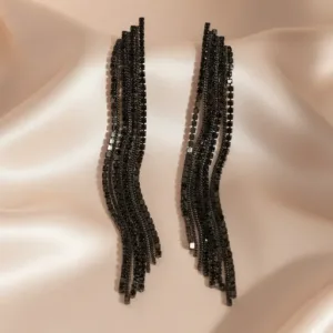 Rhinestone Black Tassel Earrings For Women and Girls