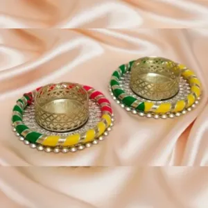 Traditional Designer Candle Tea Light Holder Diya Decoration For Home, Pooja, Ritual Festival (Set of 2)