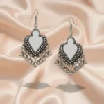 Traditional German Silver Lightweight Mirror Jhumka Earrings For Women and Girls
