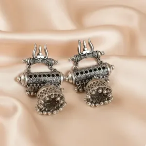 Traditional Silver Oxidized Silver Beaded Drop Jhumka Earring For Women And Girls