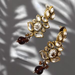 Beautiful Kundan Traditional Earrings with red coral beads (Nakhrili)