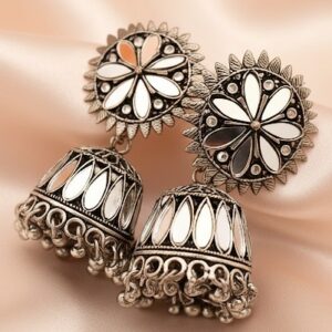 Traditional Earrings For Women Cubic Mirror Floral Designs Jhumka Drop Earrings For Women & Girls