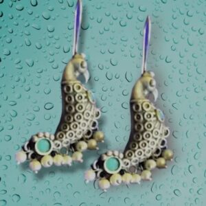 Beautiful Sea Green Gemstone Peacock Studs with Vintage Style