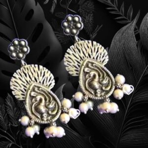 Traditional Oxidized Ethnic Silver Plating Peacock Drop Earrings For Women And Girl
