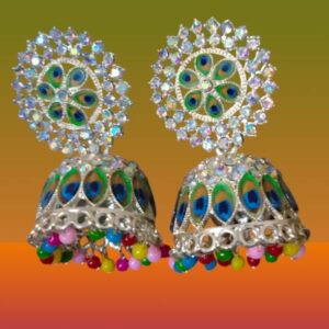 Silver Color Traditional Designer Oxidized Peacock Feather Round Jhumka Earrings