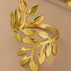 Gold plated anti tarnish Leaf wrath adjustable Ring