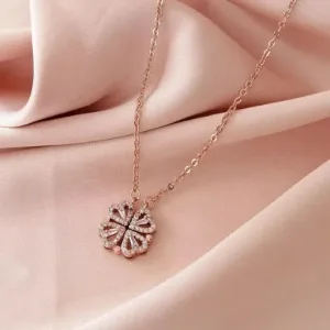 Anti Tarnish Flower Folded Pendant with Chain For Women and Girls