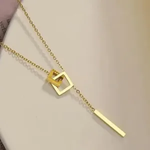 Anti Tarnish  Stainless Steel Square Tangle Pendant  With Chain For women and Girls