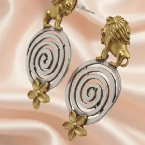 Dual Tone Lion Spiral Earrings For Bold Women and Girls