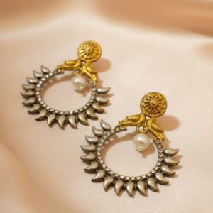 Dual Tone Studded Silver Oxidised With Antique Finish Earrings For Girls and Women