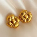 Gold tone Floral Stud Earrings 5-Petal Design