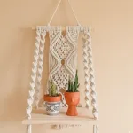 Handmade Macrame Wall Hanging with Floating  Wooden Shelf For Home and Garden