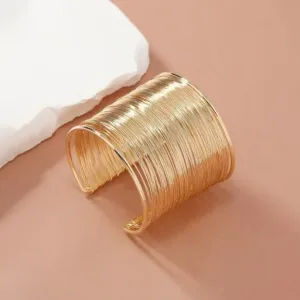 Latest trendy Fashion Geometrical WeavingWrap Adjustable Wrist Band Gold Plated Cuff Bracelet For Women and Girls
