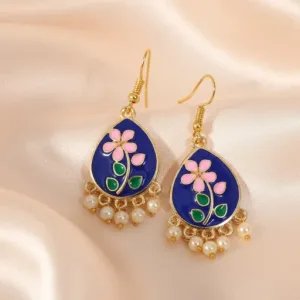 Meenakari Purple Flower Earrings For Women and Girls