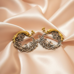 Oxidised Silver Plated Dual tone Gold and Silver Stud Earrings For Women and Girls