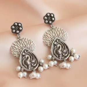 Oxidized Mayur Earrings With Pearls For Women and Girls