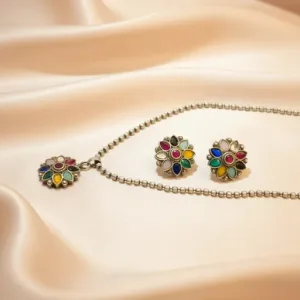 Stone Studded Multicolour Oxidized Jewellery Set For Women and Girls