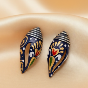 Traditional Style Shankh Handpainted Stud Oxidised Earrings For Women and Girls