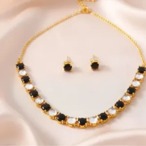 Gold Plated  American Black and White Stone Necklace Set For Girls and Women