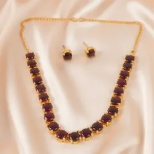 Gold Plated  American Red Stone Necklace Set For Girls and Women