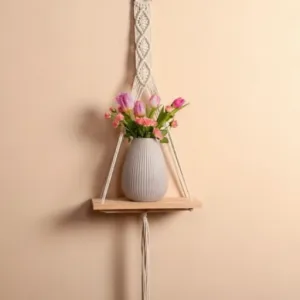 Macrame Pot Holder With Wooden Shelf For Home and Garden