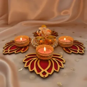 Portable Rangoli  With Ganesha Statue and Tea Light Candles1 For Festive Decor