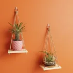 Rope Pot Hangers With Floating Wooden Shelf  From Home and Garden (Set of 2)