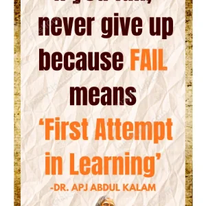 Inspirational Quote by APJ Abdul Kalam  in English – HD Wall Art Print –  If You Fail, Never Give Up